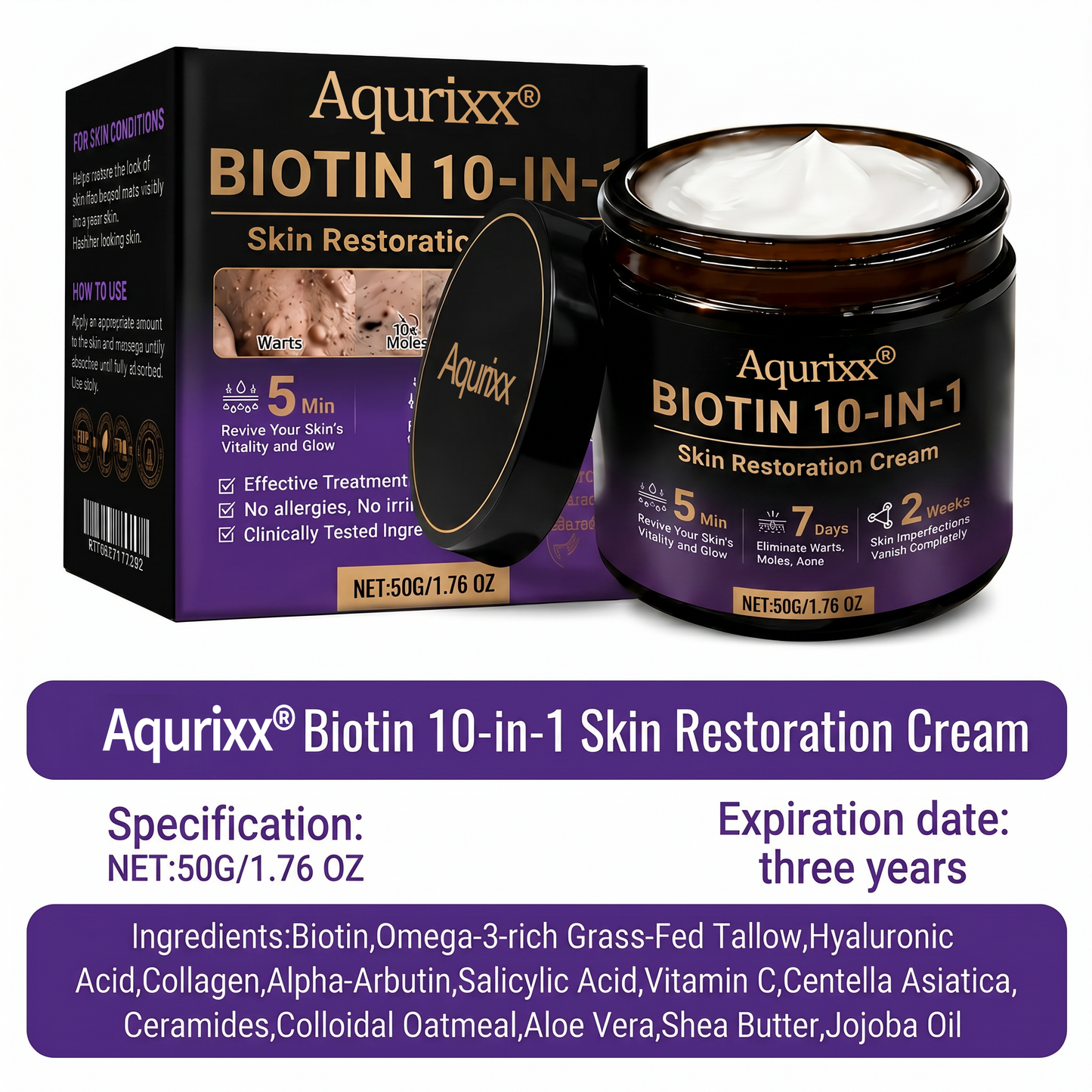Aqurixx® Biotin 10-in-1 Skin Restoration Cream🍀